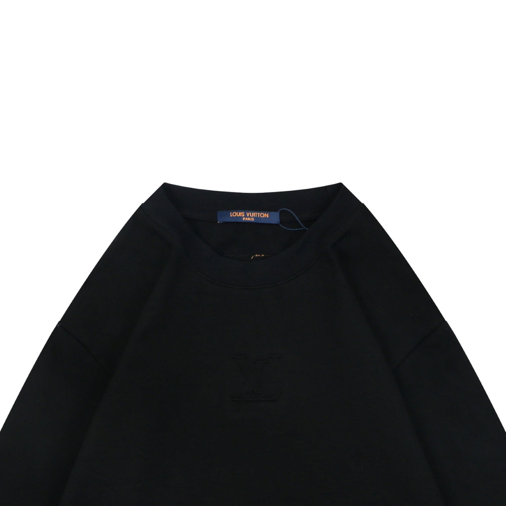 Louis Vuitton Centered Monogram Embossed Tonal Long Sleeve T-Shirt | Black