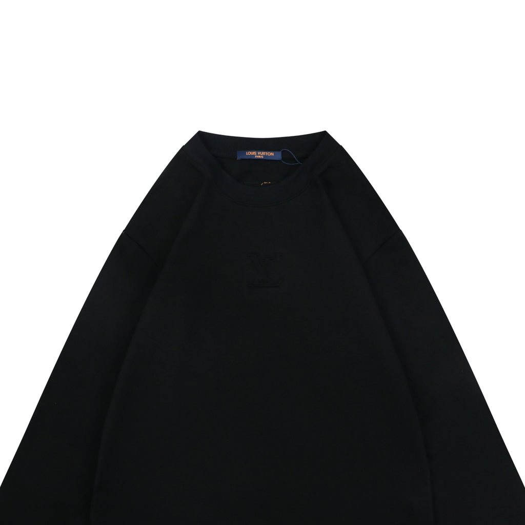 Louis Vuitton Centered Monogram Embossed Tonal Long Sleeve T-Shirt | Black