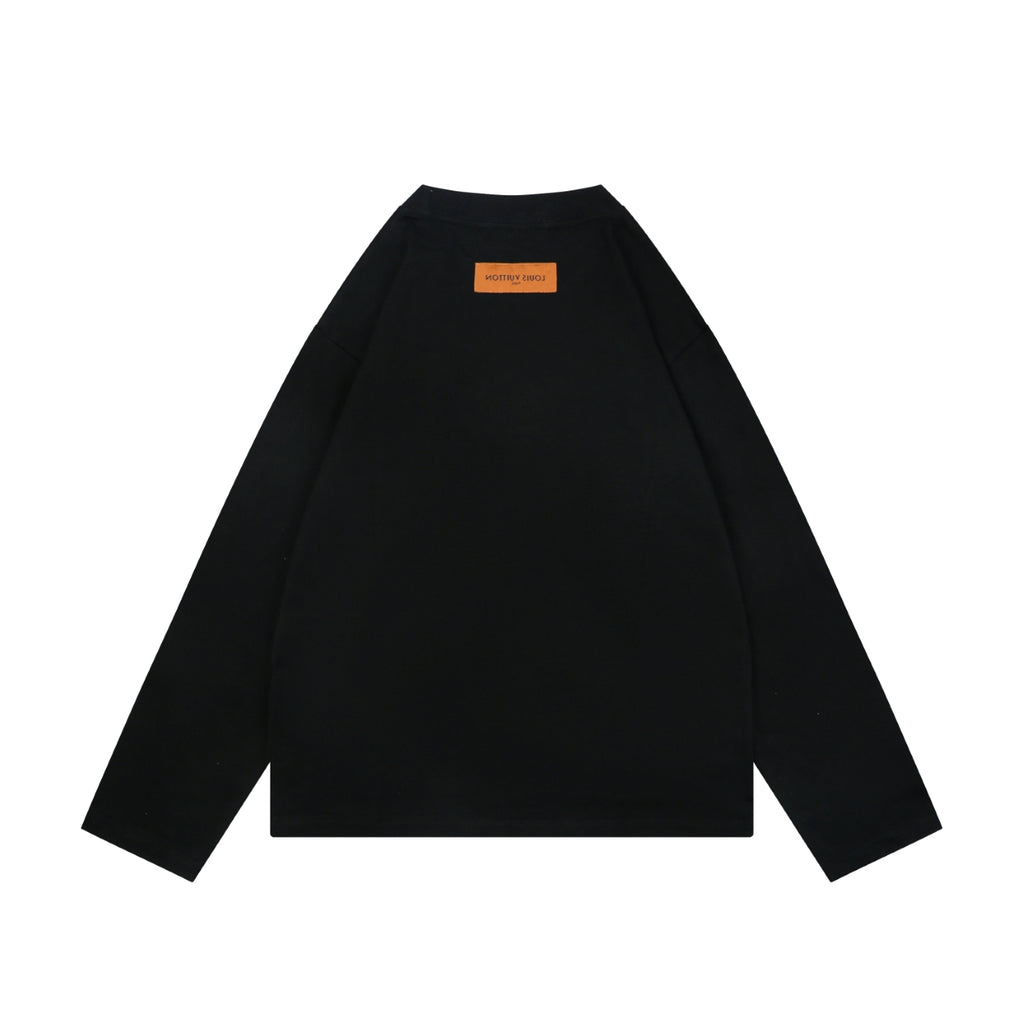 Louis Vuitton Centered Monogram Embossed Tonal Long Sleeve T-Shirt | Black