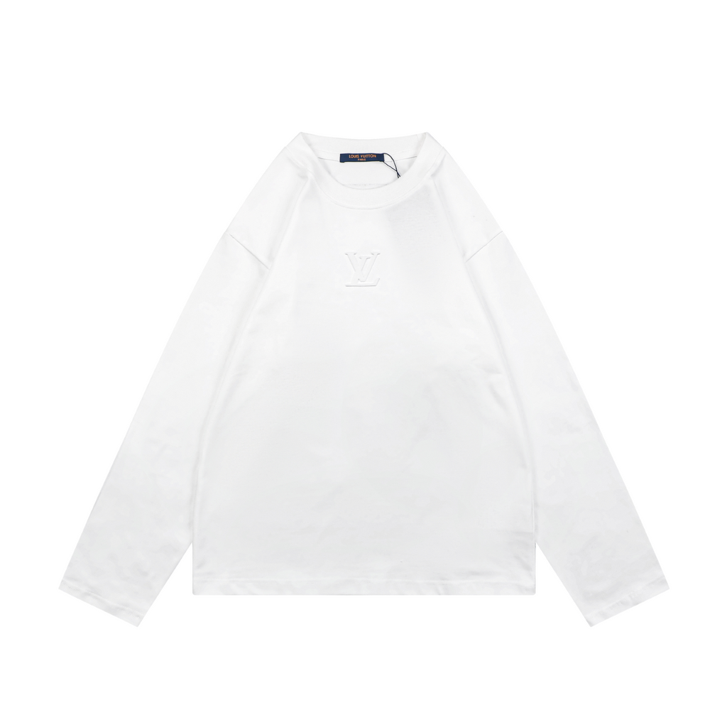Louis Vuitton Centered Monogram Embossed Tonal Long Sleeve T-Shirt | White