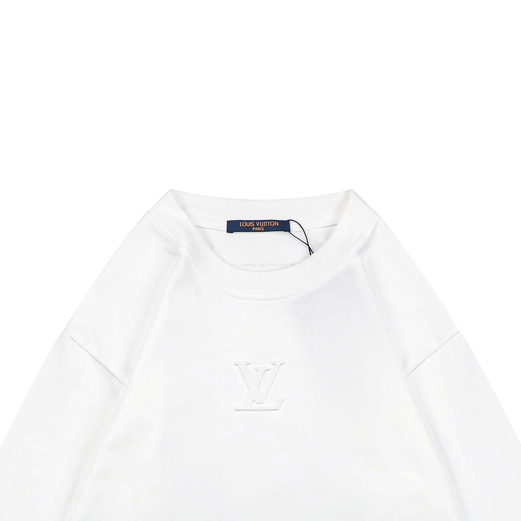 Louis Vuitton Centered Monogram Embossed Tonal Long Sleeve T-Shirt | White