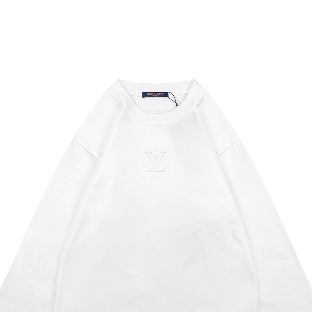 Louis Vuitton Centered Monogram Embossed Tonal Long Sleeve T-Shirt | White