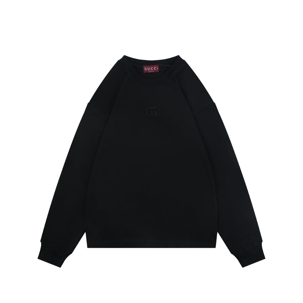 Gucci Centered Tonal Interlocking G Jacquard Embroidery Long Sleeve T-Shirt | Black