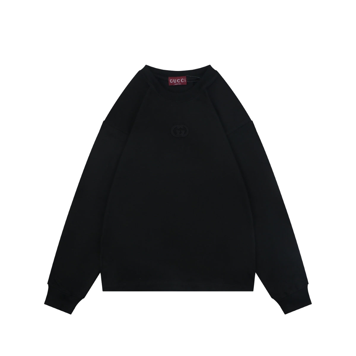Gucci Centered Tonal Interlocking G Jacquard Embroidery Long Sleeve T-Shirt | Black
