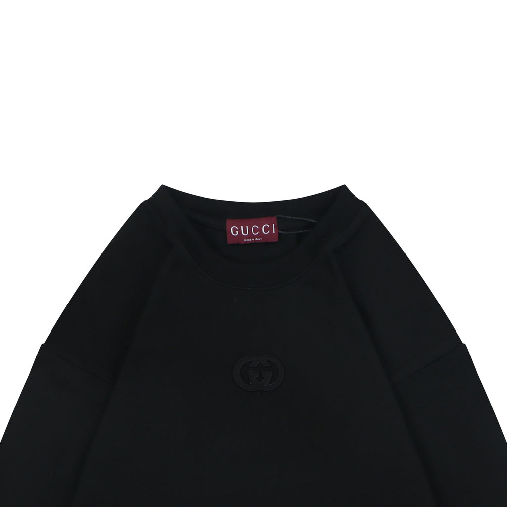 Gucci Centered Tonal Interlocking G Jacquard Embroidery Long Sleeve T-Shirt | Black