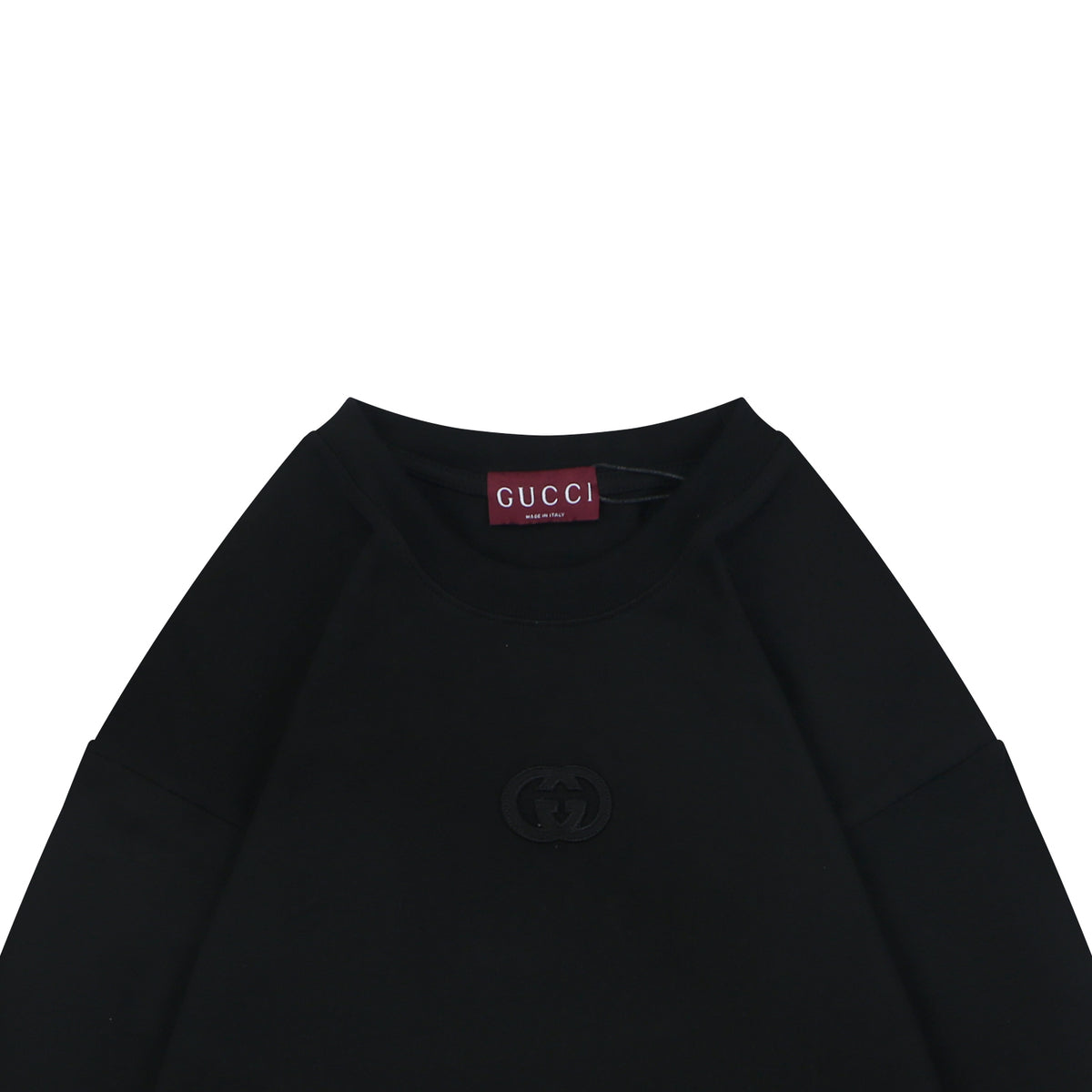 Gucci Centered Tonal Interlocking G Jacquard Embroidery Long Sleeve T-Shirt | Black
