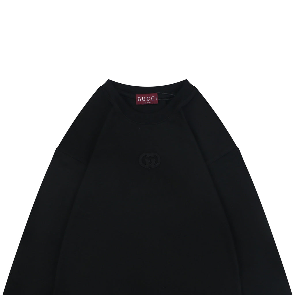 Gucci Centered Tonal Interlocking G Jacquard Embroidery Long Sleeve T-Shirt | Black
