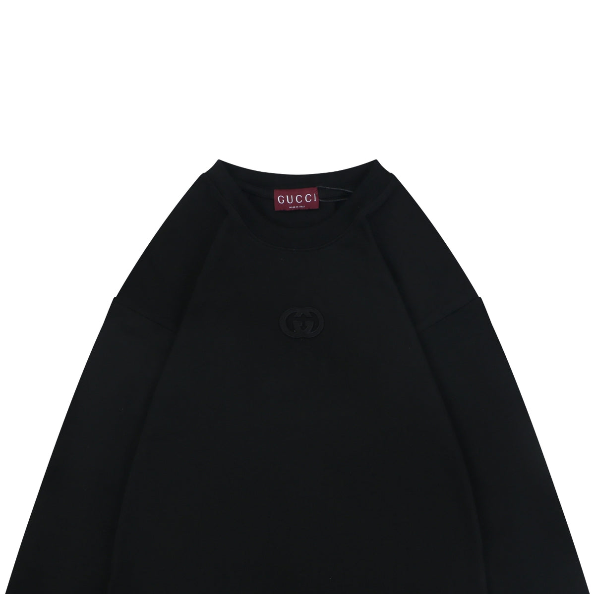 Gucci Centered Tonal Interlocking G Jacquard Embroidery Long Sleeve T-Shirt | Black