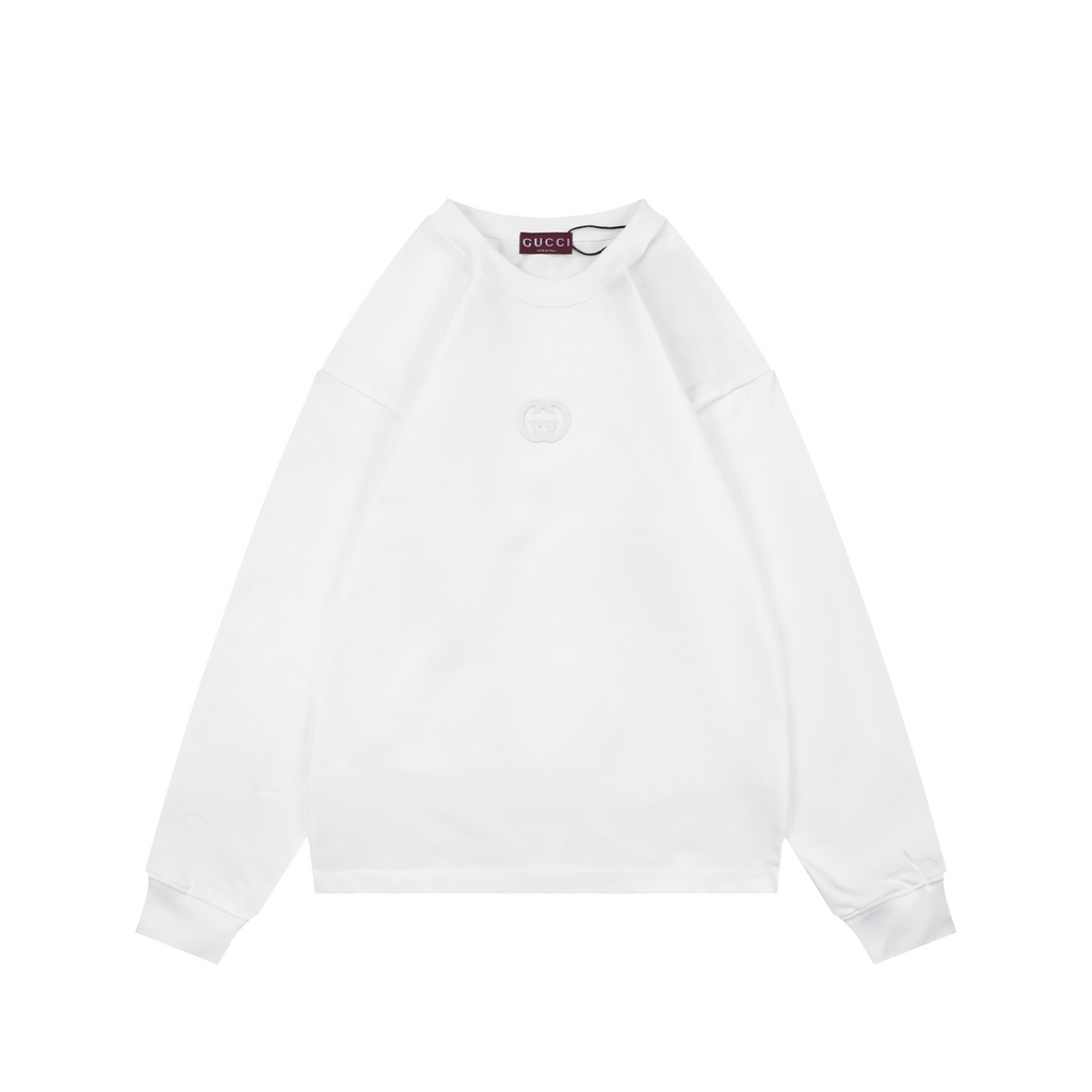 Gucci Centered Tonal Interlocking G Jacquard Embroidery Long Sleeve T-Shirt | White