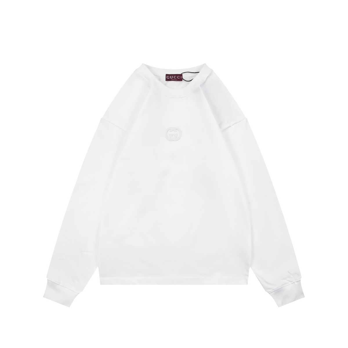 Gucci Centered Tonal Interlocking G Jacquard Embroidery Long Sleeve T-Shirt | Light Grey