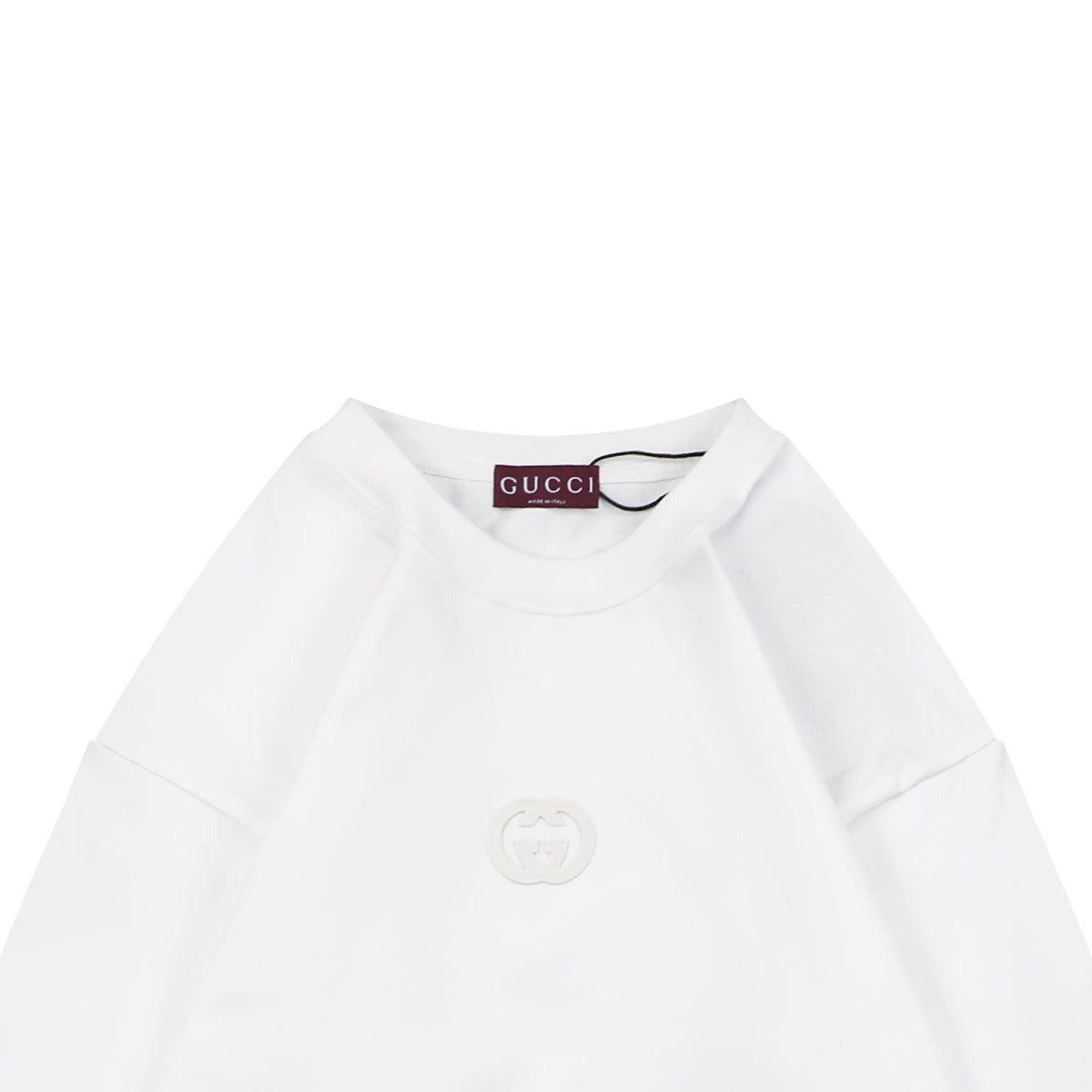 Gucci Centered Tonal Interlocking G Jacquard Embroidery Long Sleeve T-Shirt | White