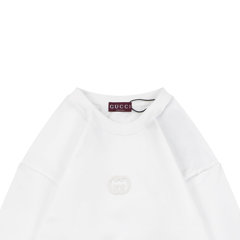 Gucci Centered Tonal Interlocking G Jacquard Embroidery Long Sleeve T-Shirt | Light Grey