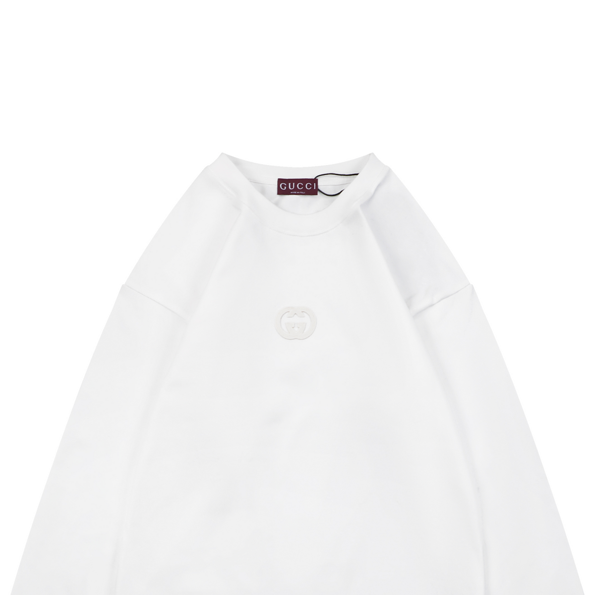 Gucci Centered Tonal Interlocking G Jacquard Embroidery Long Sleeve T-Shirt | White