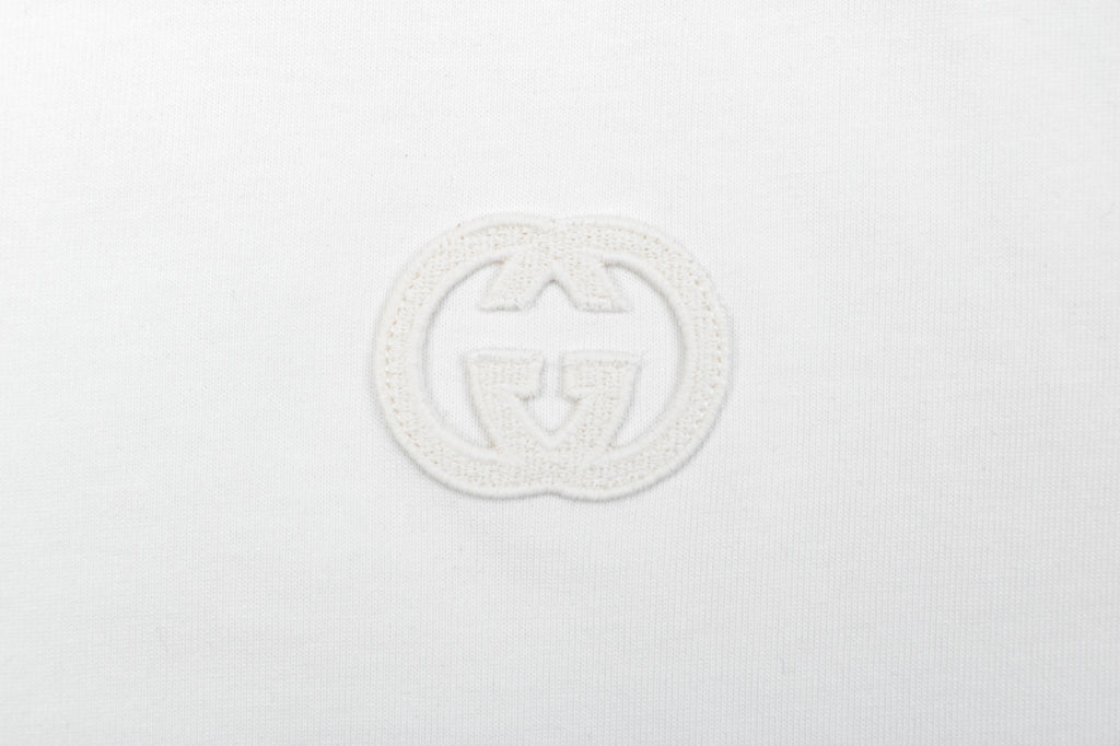 Gucci Centered Tonal Interlocking G Jacquard Embroidery Long Sleeve T-Shirt | White