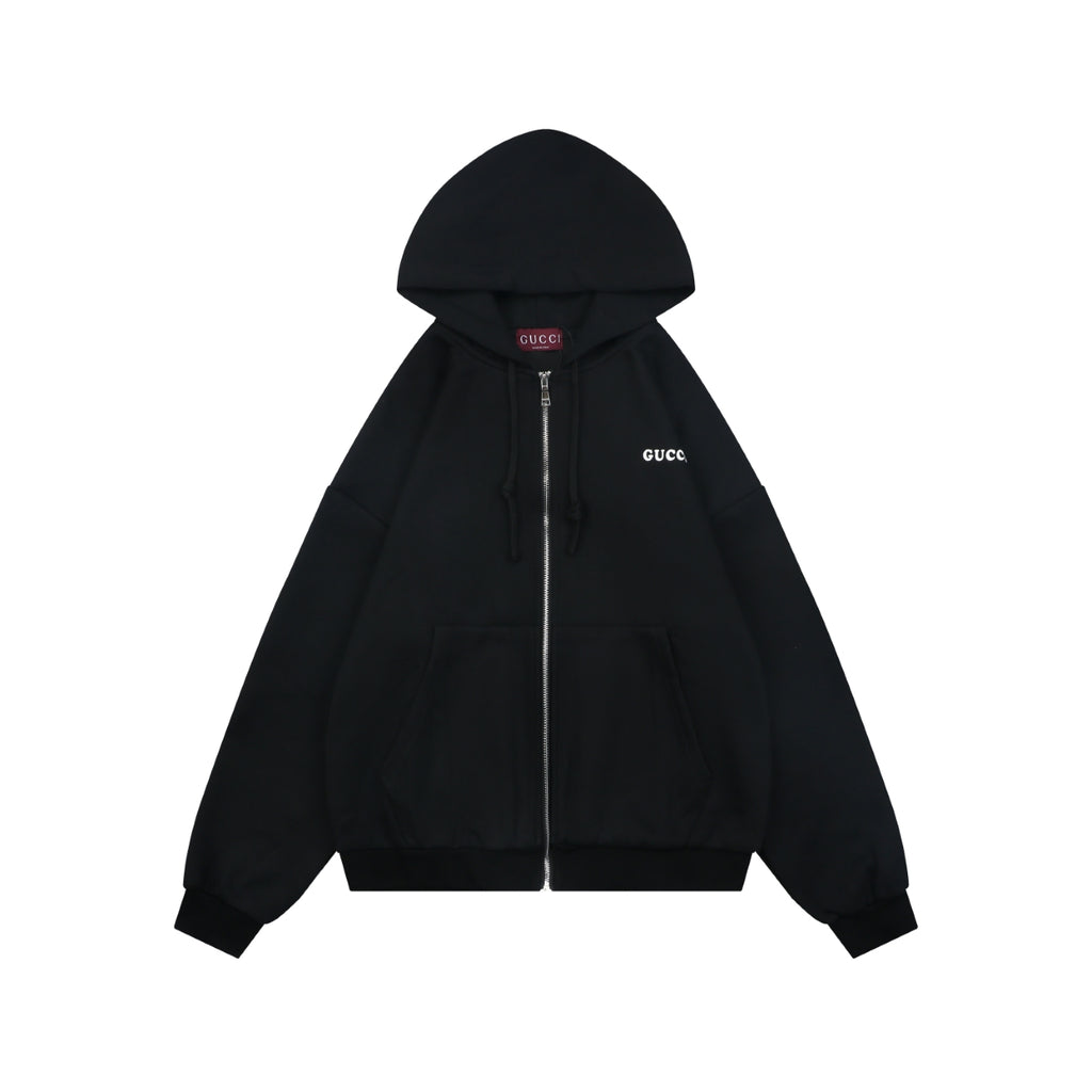 Gucci Right Chest Small Script G Logo Print Full-Zip Hoodie Jacket | Black