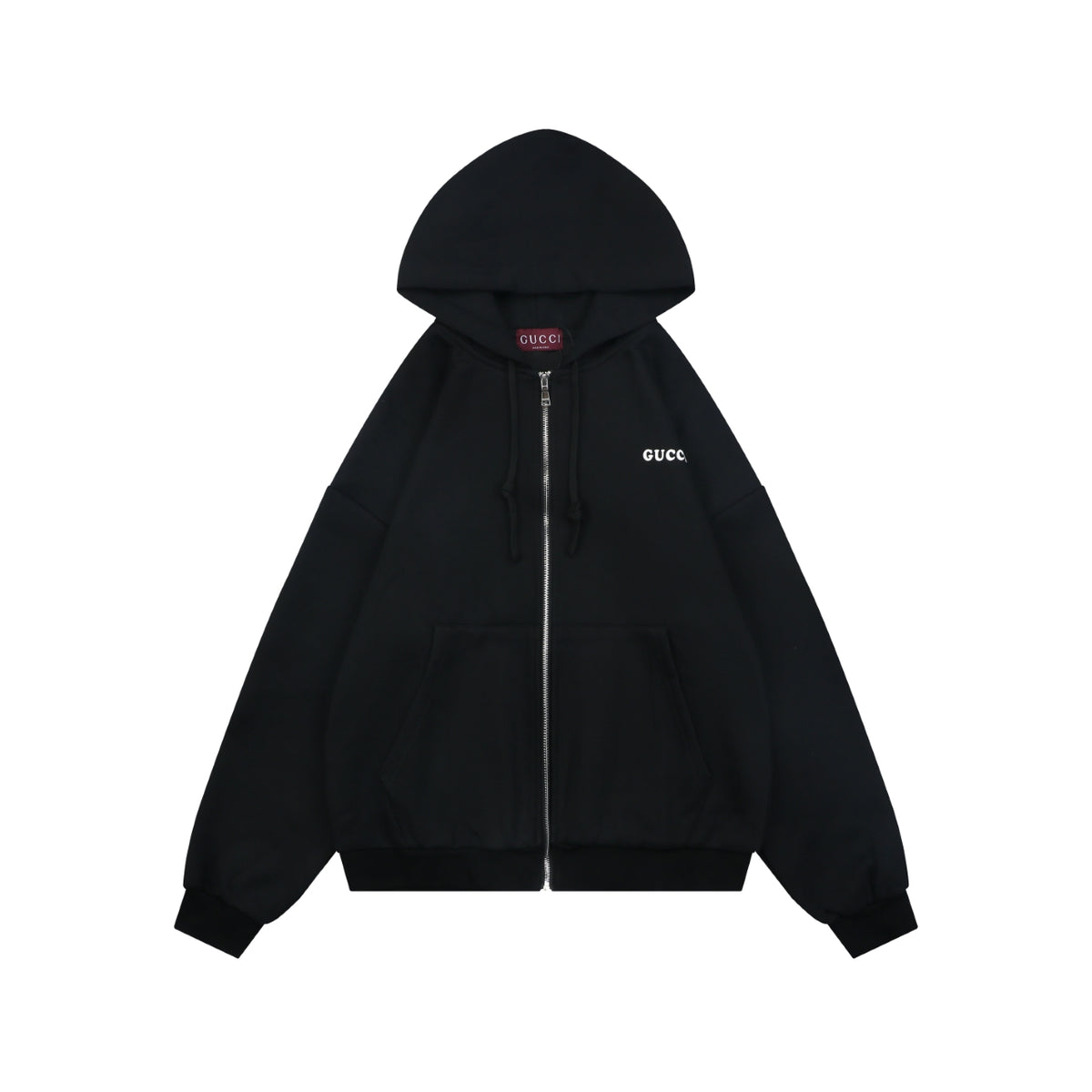 Gucci Right Chest Small Script G Logo Print Full-Zip Hoodie Jacket | Black