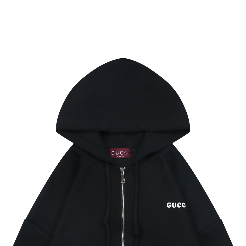 Gucci Right Chest Small Script G Logo Print Full-Zip Hoodie Jacket | Black
