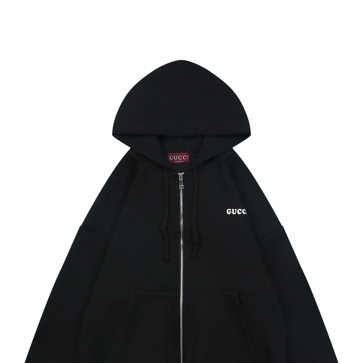 Gucci Right Chest Small Script G Logo Print Full-Zip Hoodie Jacket | Black