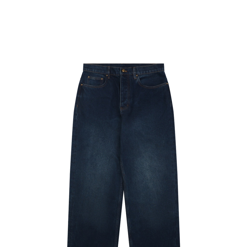 Louis Vuitton Grey Monogram Jacquard Cuffed Hem Straight-Leg Jeans | Dark Indigo