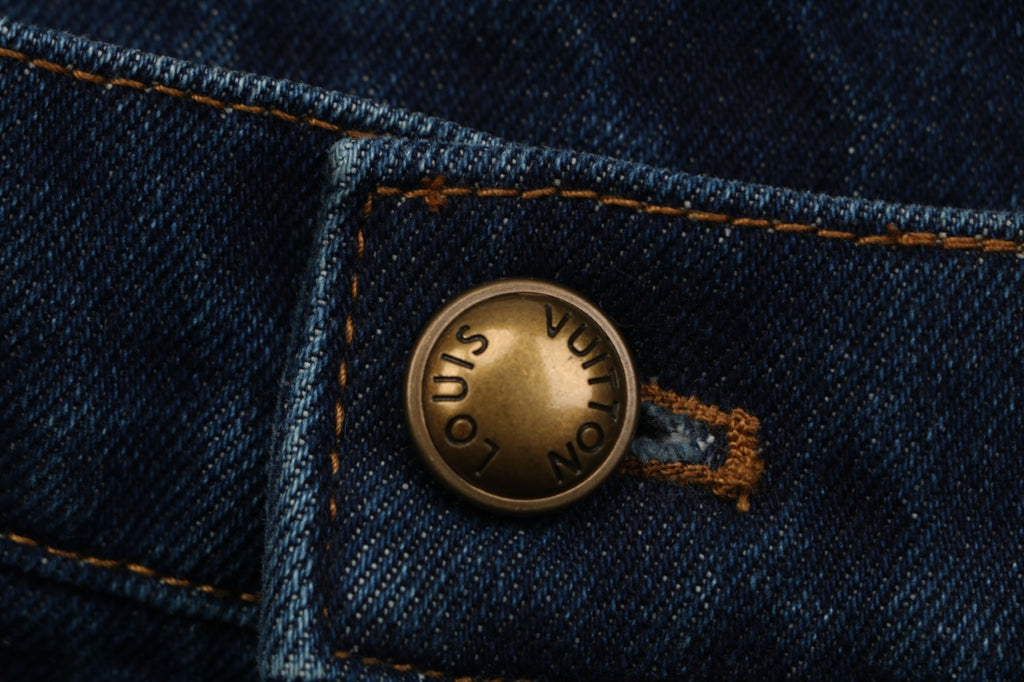 Louis Vuitton Grey Monogram Jacquard Cuffed Hem Straight-Leg Jeans | Dark Indigo