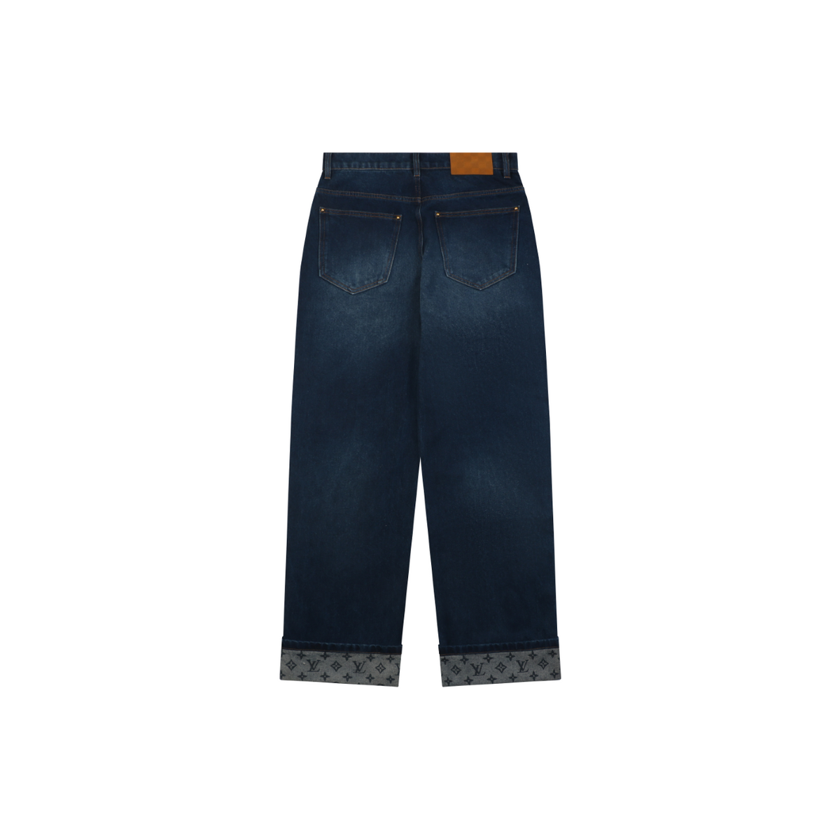 Louis Vuitton Grey Monogram Jacquard Cuffed Hem Straight-Leg Jeans | Dark Indigo