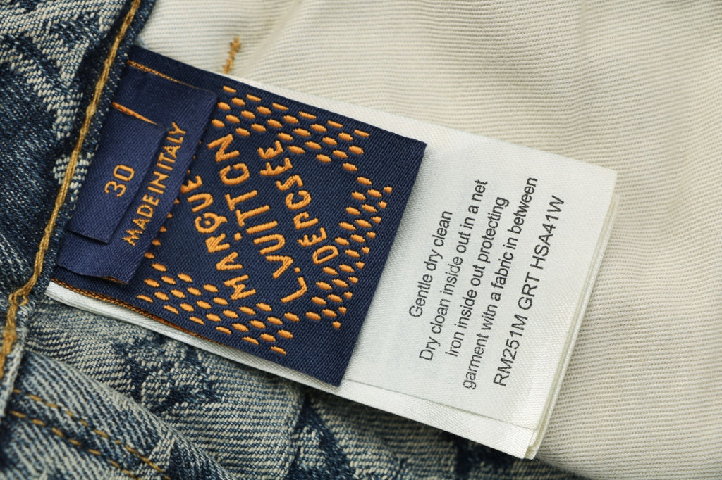Louis Vuitton All-Over Monogram Jacquard Side Leather Tape Trim Straight-Leg Jeans | Grey-Green