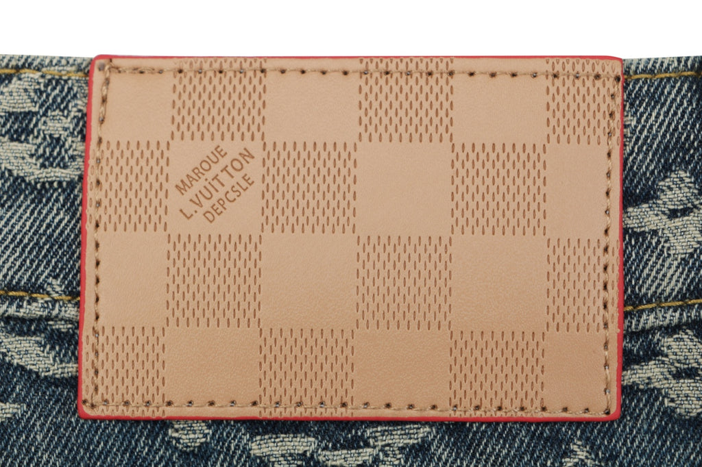 Louis Vuitton All-Over Monogram Jacquard Side Leather Tape Trim Straight-Leg Jeans | Grey-Green