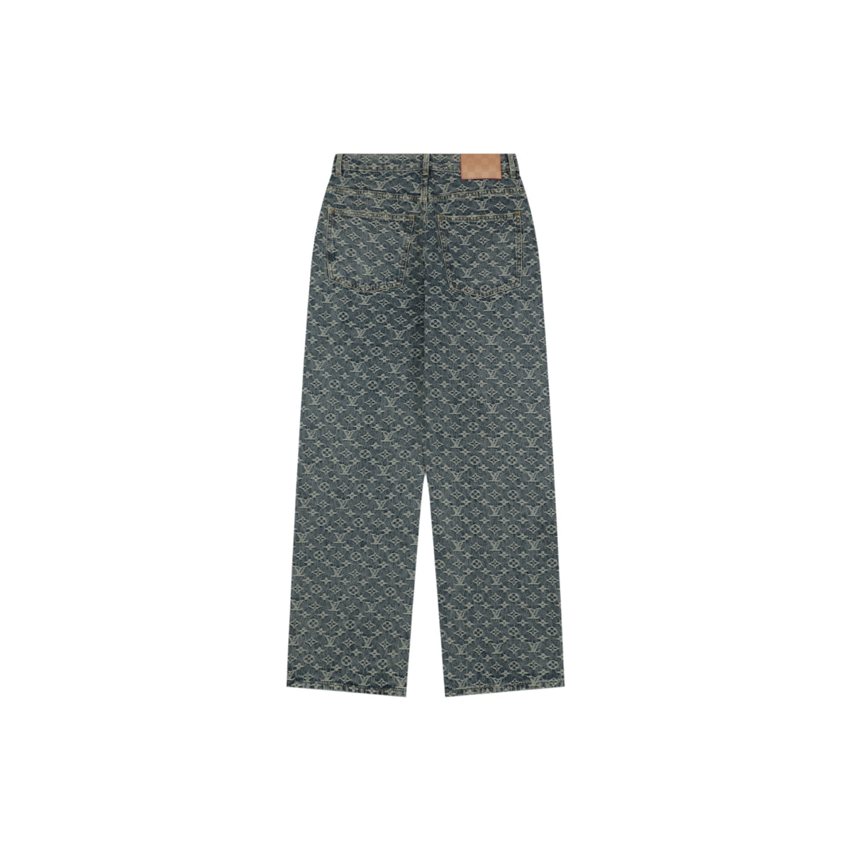 Louis Vuitton All-Over Monogram Jacquard Side Leather Tape Trim Straight-Leg Jeans | Grey-Green