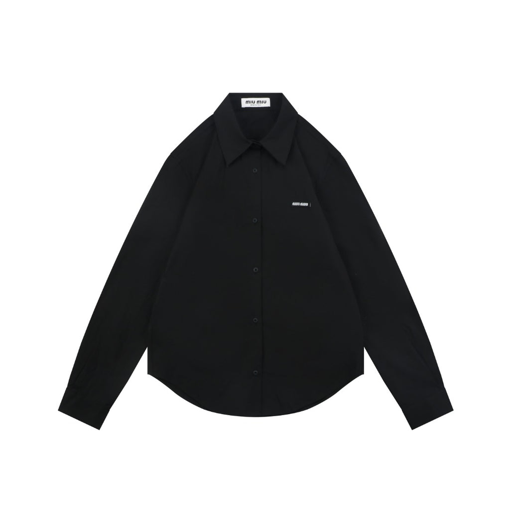 Miu Miu 26FW Small Logo Long-Sleeve Shirt | Black