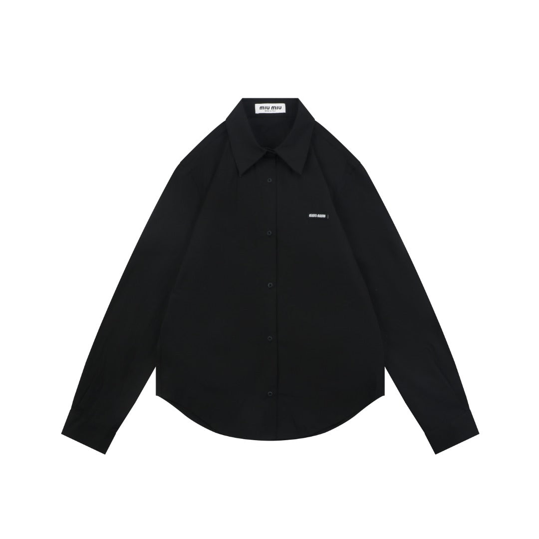 Miu Miu 26FW Small Logo Long-Sleeve Shirt | Black