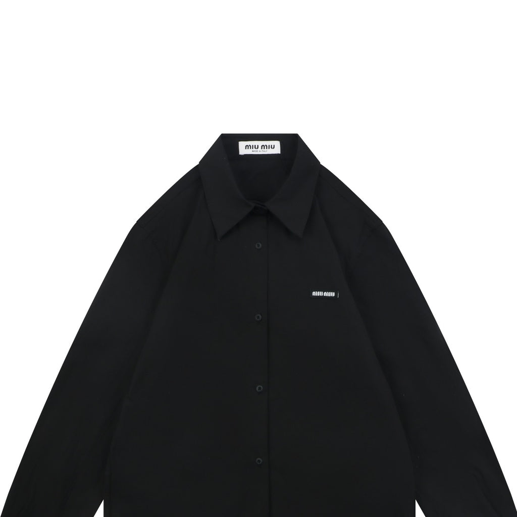 Miu Miu 26FW Small Logo Long-Sleeve Shirt | Black
