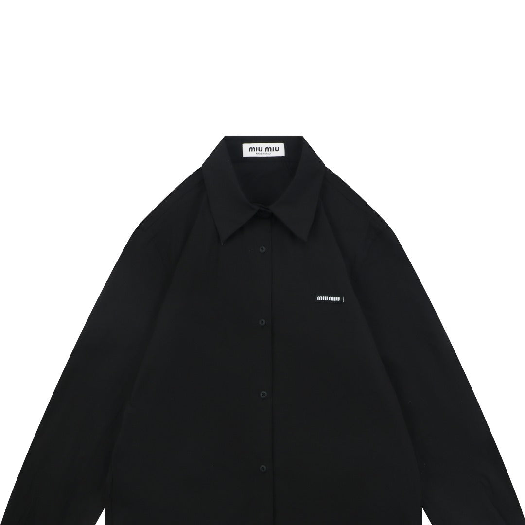Miu Miu 26FW Small Logo Long-Sleeve Shirt | Black