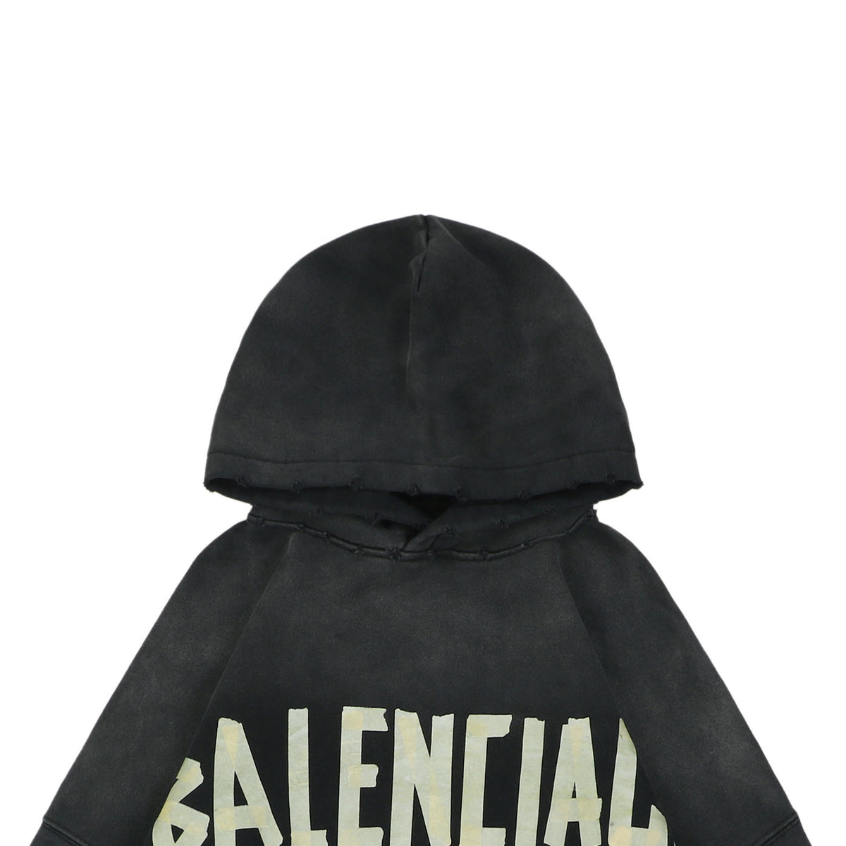 Balenciaga Yellow Tape Gothic Logo Print Oversized Pullover Hoodie | Black