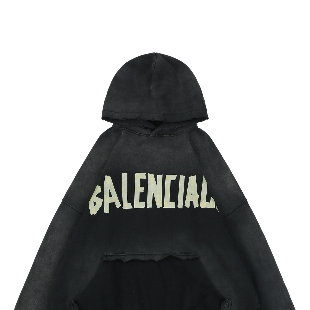 Balenciaga Yellow Tape Gothic Logo Print Oversized Pullover Hoodie | Black