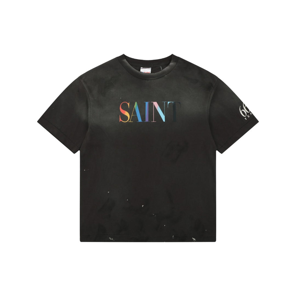 Saint Michael Rainbow SAINT Lettering Print Short Sleeve T-Shirt | Black