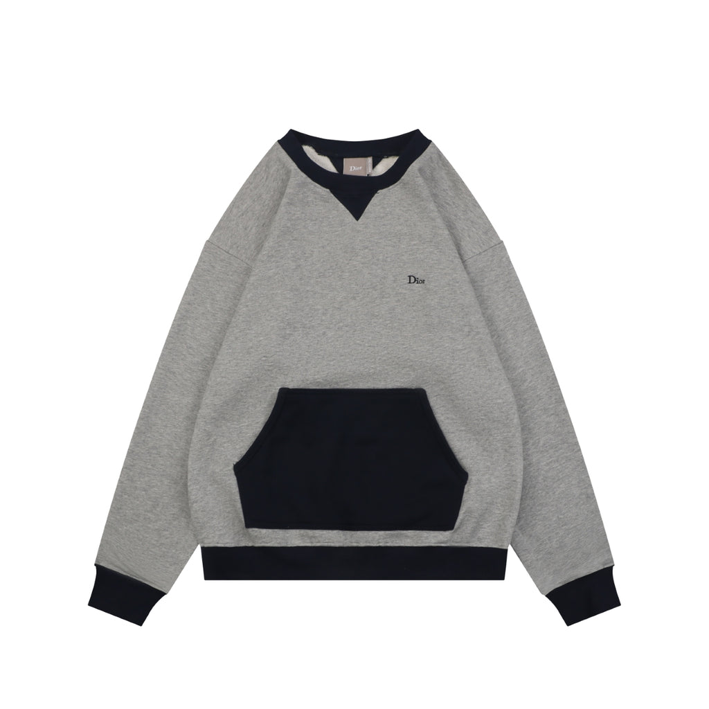 Dior Two-Tone Colorblock Small Script Logo Crew Neck Sweatshirt | Grey / Navy