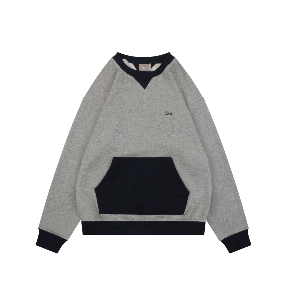 Dior Two-Tone Colorblock Small Script Logo Crew Neck Sweatshirt | Grey / Navy