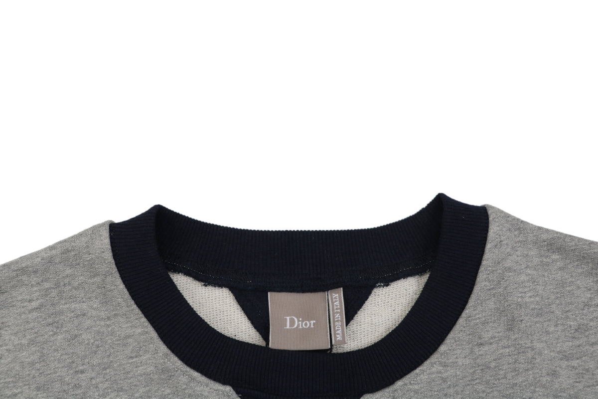 Dior Two-Tone Colorblock Small Script Logo Crew Neck Sweatshirt | Grey / Navy