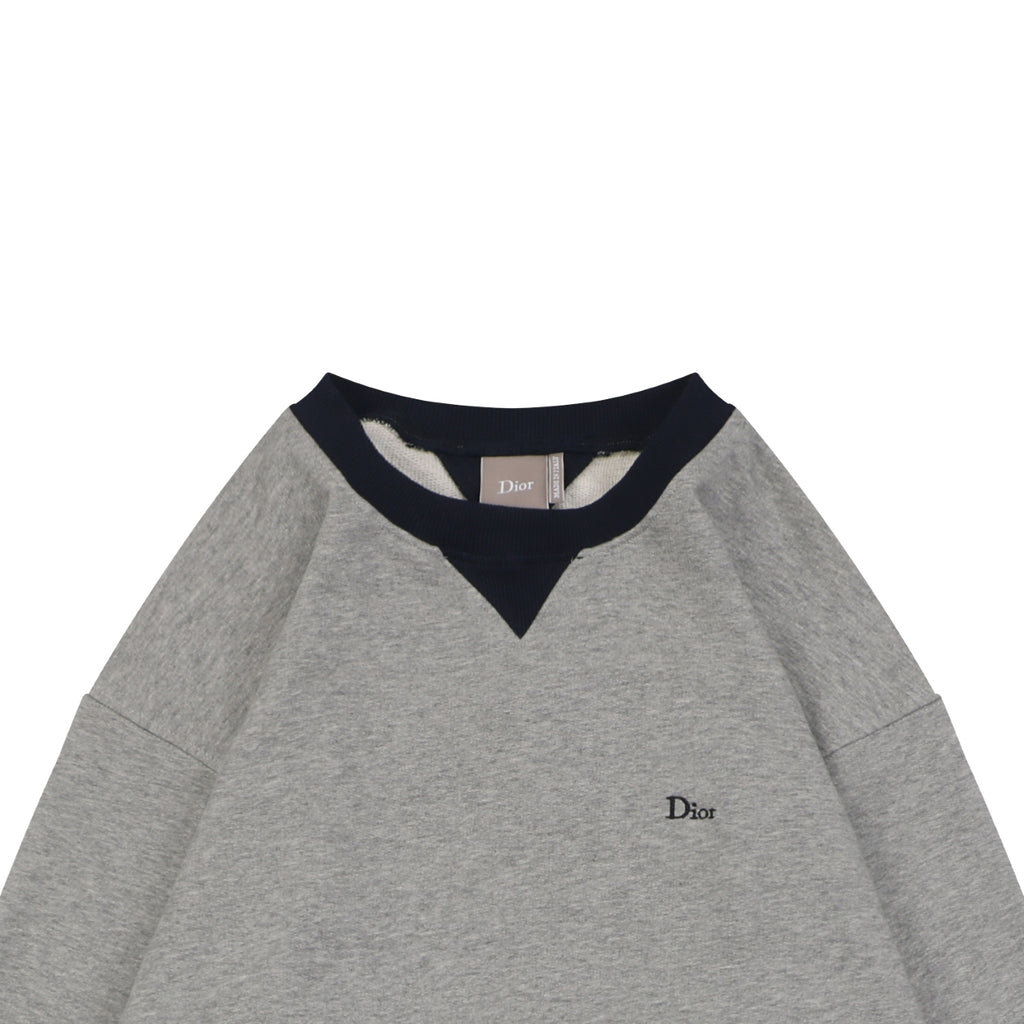 Dior Two-Tone Colorblock Small Script Logo Crew Neck Sweatshirt | Grey / Navy