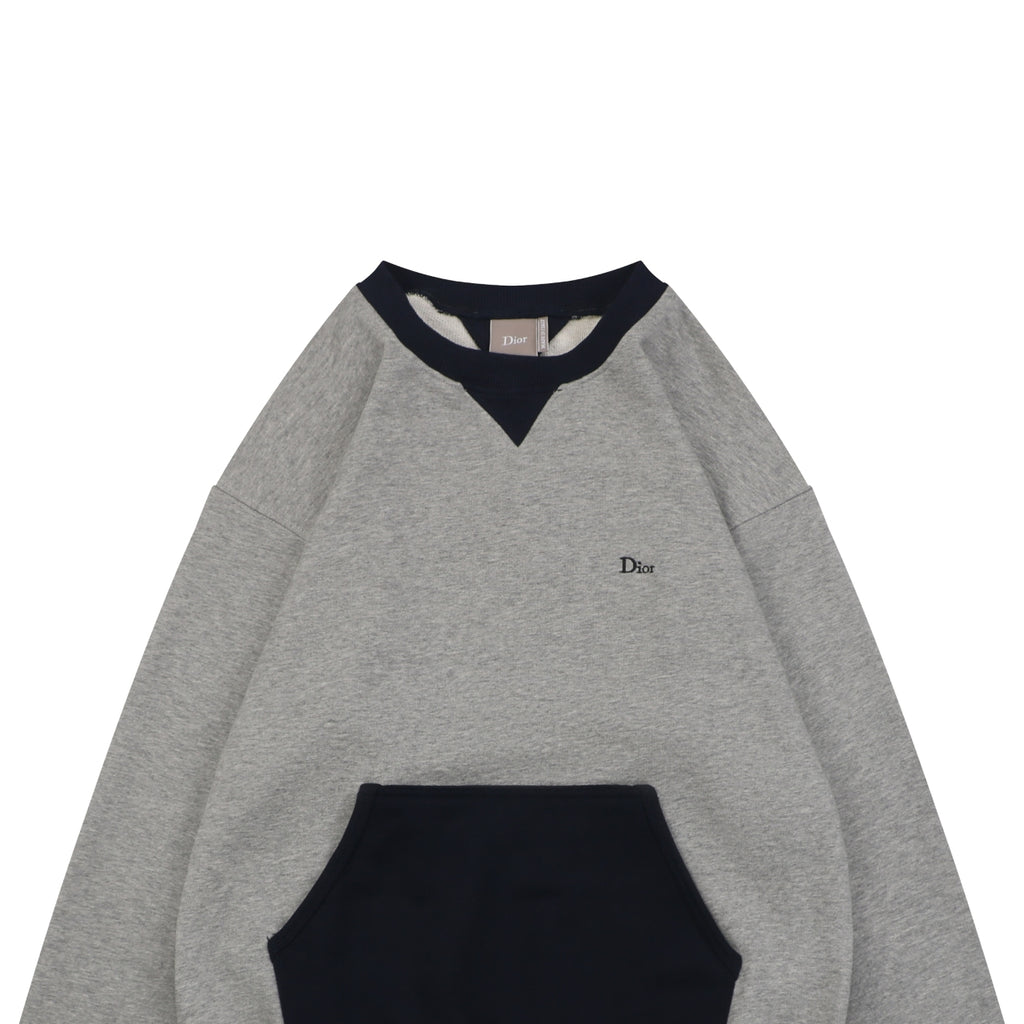 Dior Two-Tone Colorblock Small Script Logo Crew Neck Sweatshirt | Grey / Navy