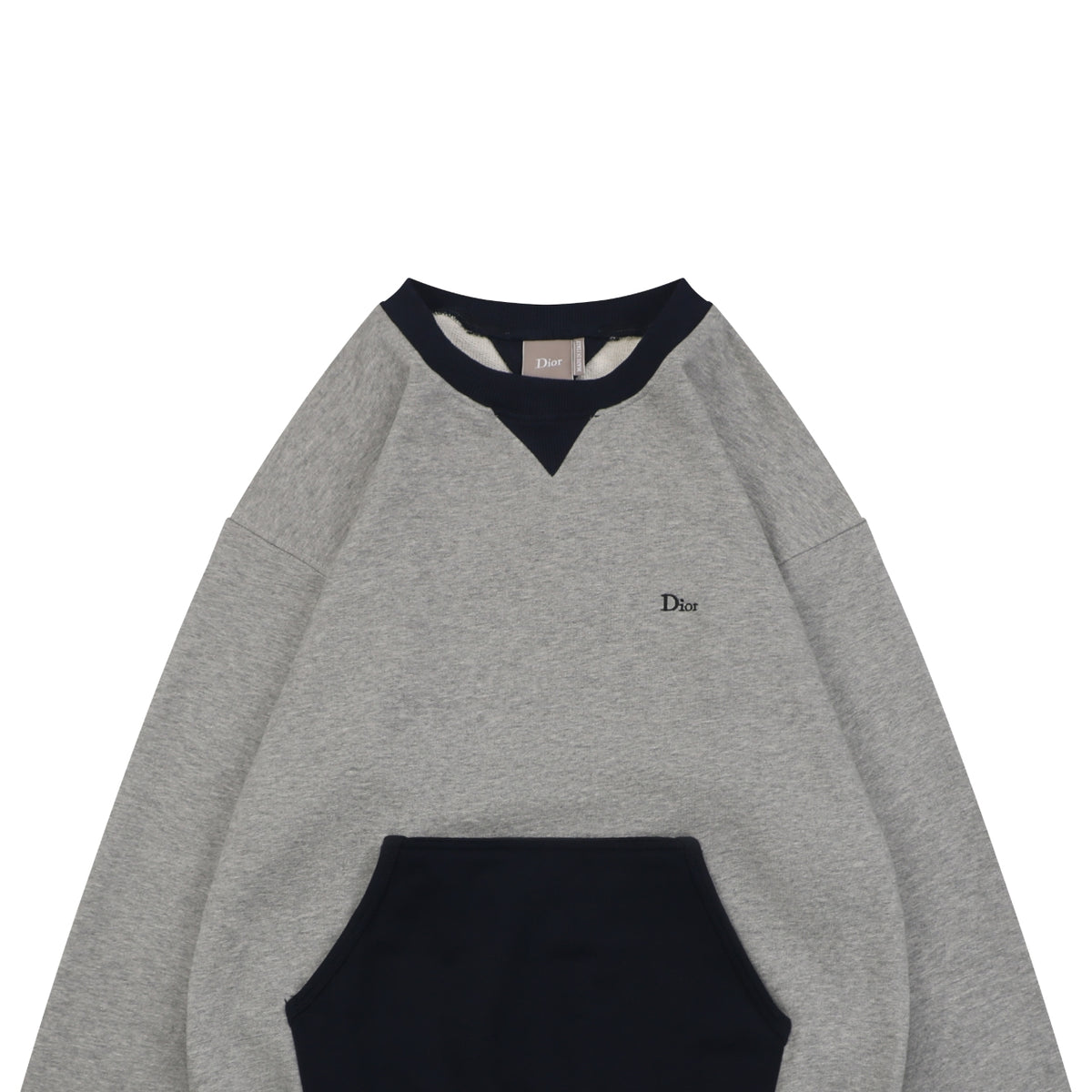 Dior Two-Tone Colorblock Small Script Logo Crew Neck Sweatshirt | Grey / Navy