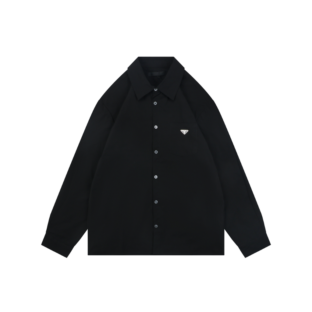 Prada Triangle Logo Plaque Chest Pocket Long-Sleeve Shirt | Black