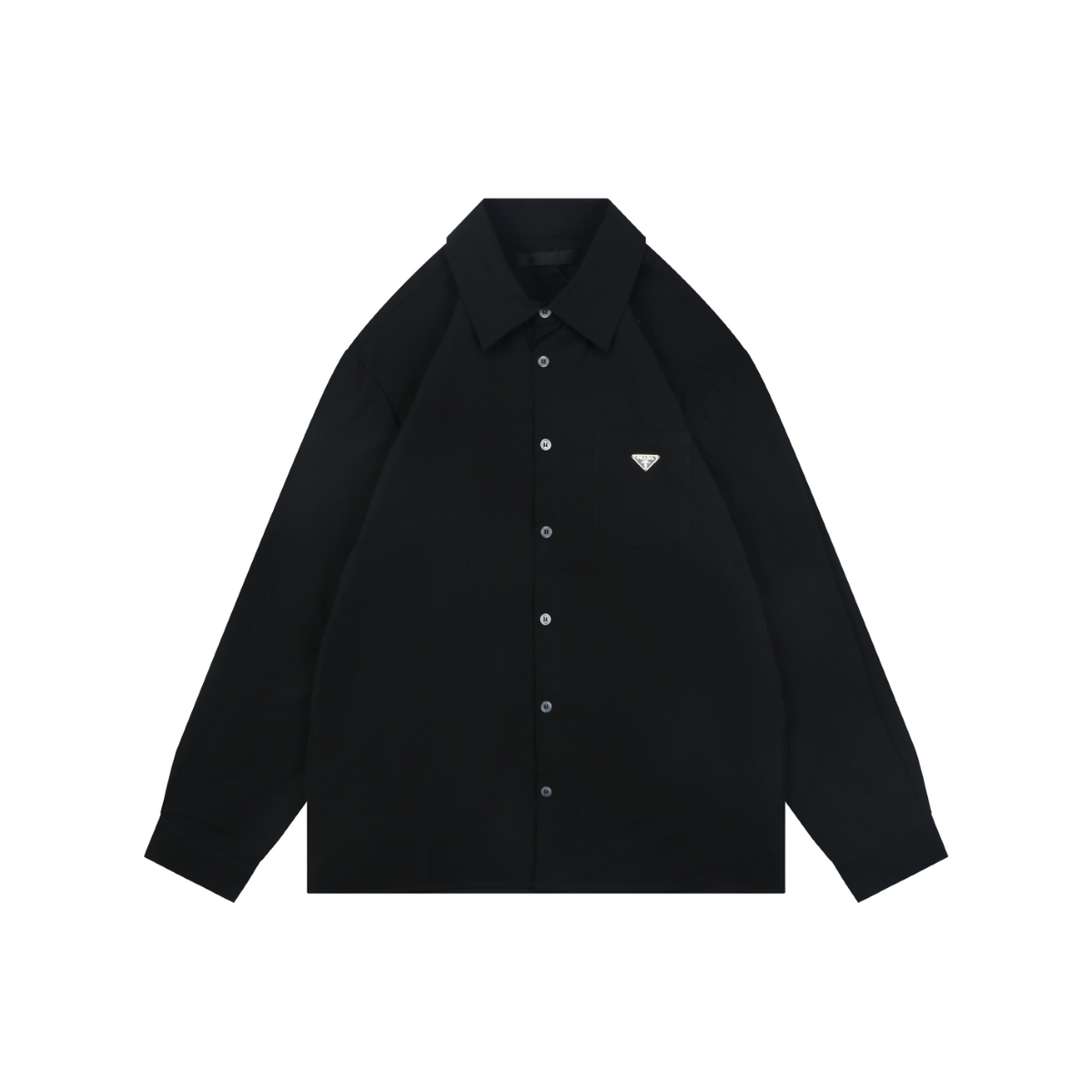 Prada Triangle Logo Plaque Chest Pocket Long-Sleeve Shirt | Black