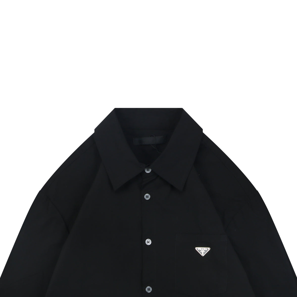 Prada Triangle Logo Plaque Chest Pocket Long-Sleeve Shirt | Black
