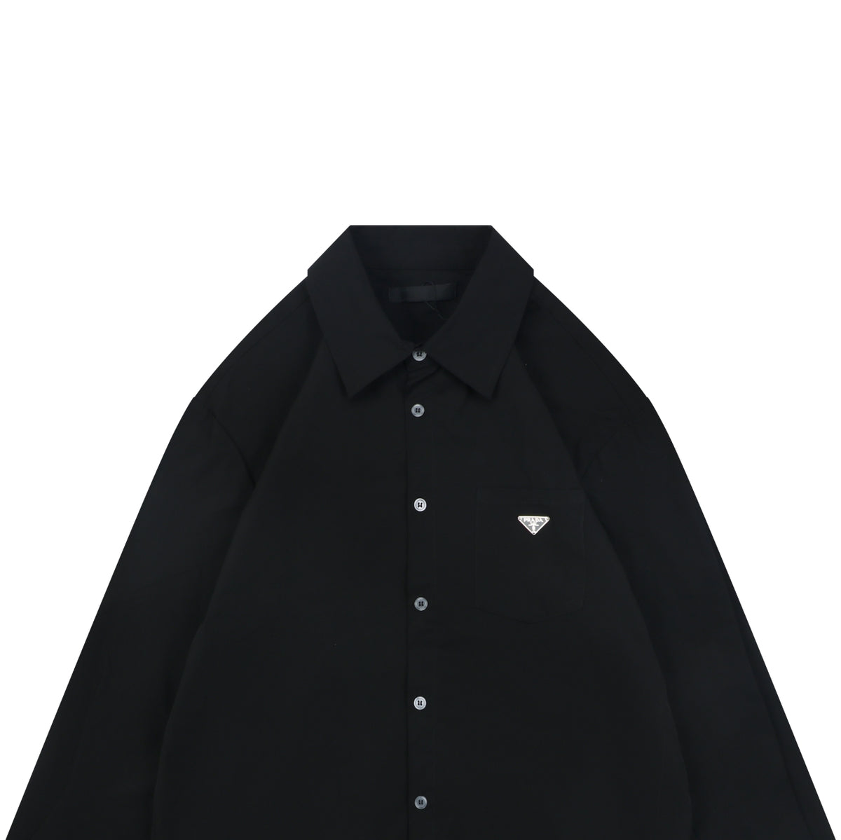 Prada Triangle Logo Plaque Chest Pocket Long-Sleeve Shirt | Black