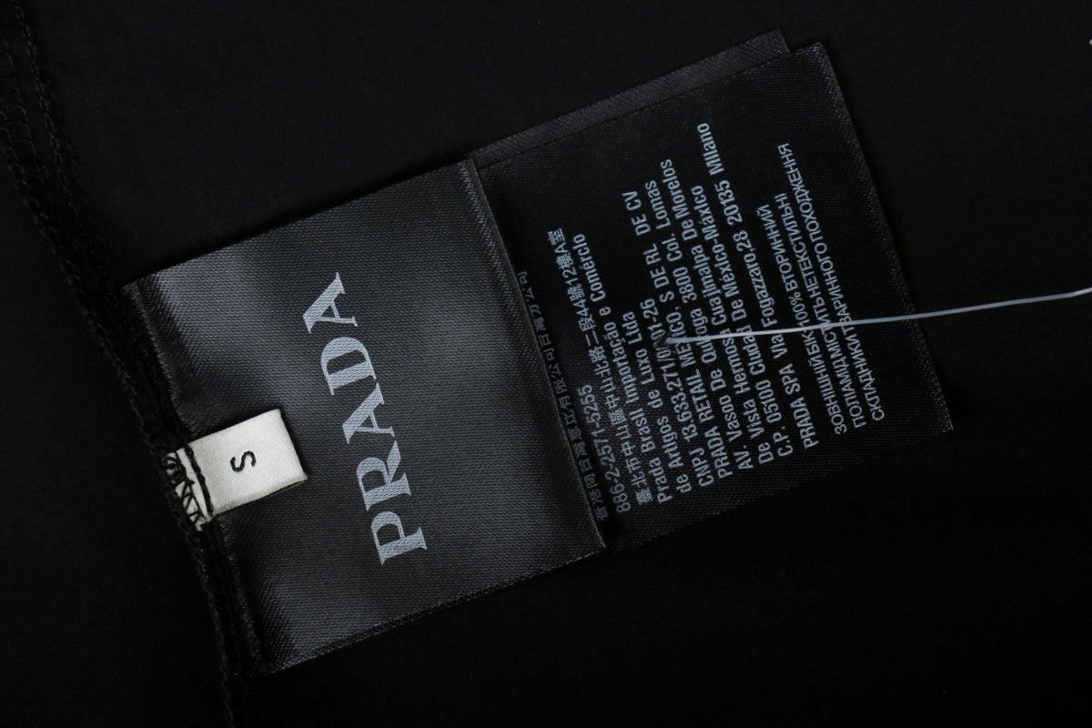 Prada Triangle Logo Plaque Chest Pocket Long-Sleeve Shirt | Black