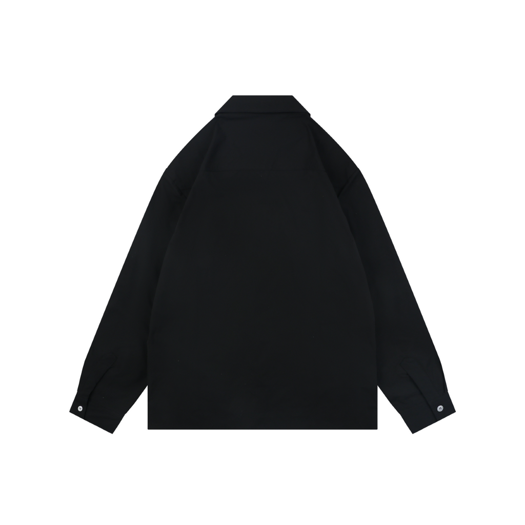 Prada Triangle Logo Plaque Chest Pocket Long-Sleeve Shirt | Black