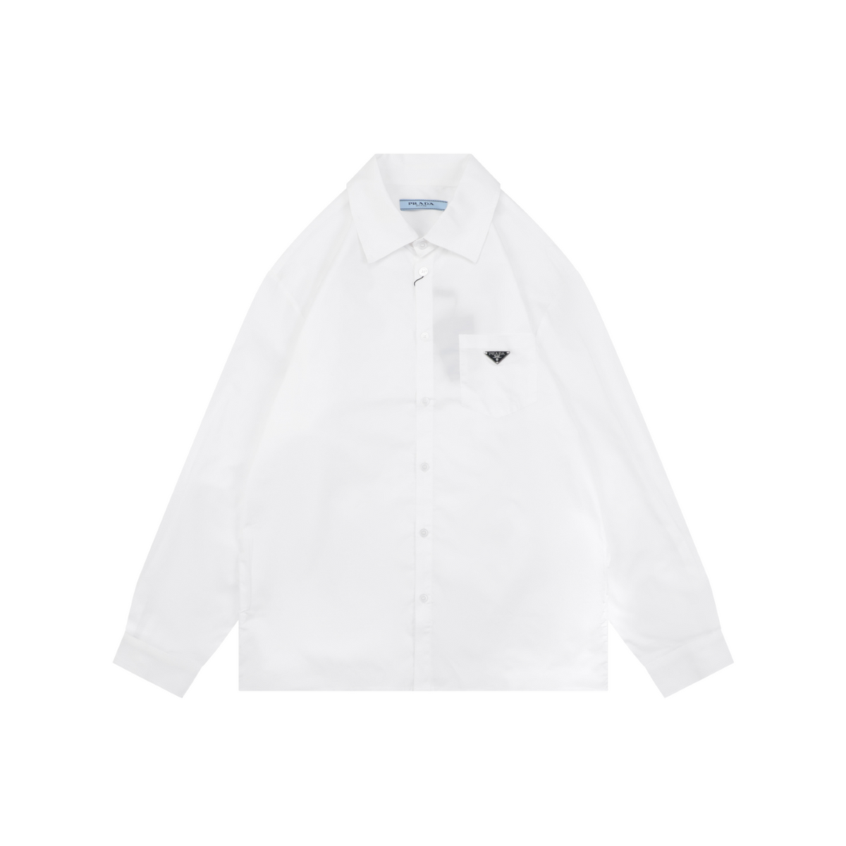 Prada Triangle Logo Plaque Chest Pocket Long-Sleeve Shirt | White