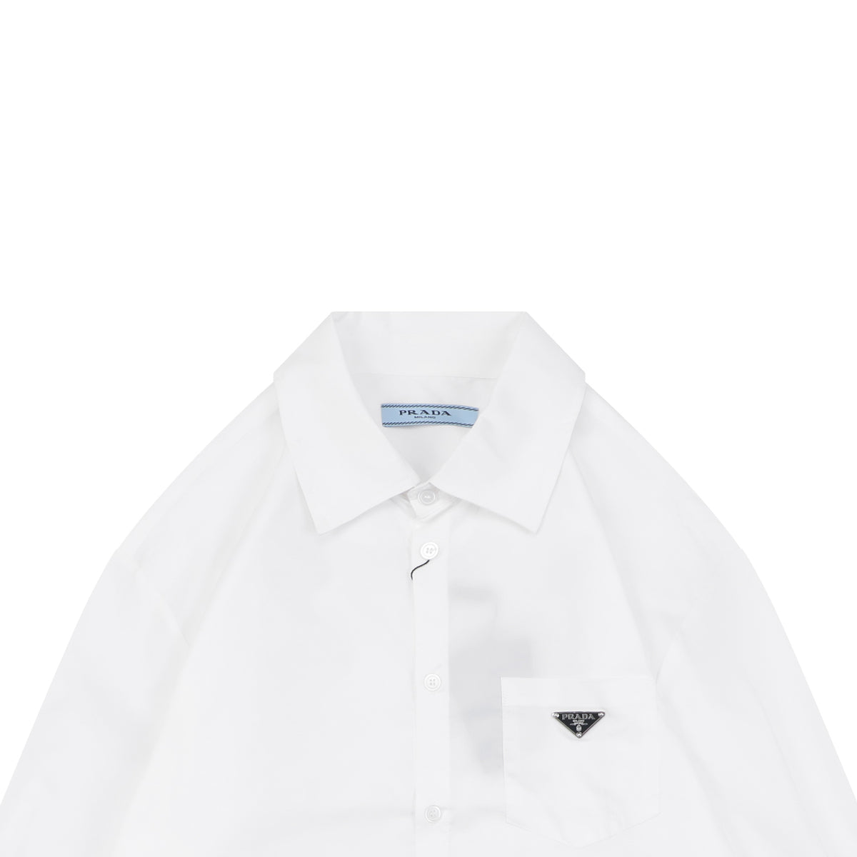 Prada Triangle Logo Plaque Chest Pocket Long-Sleeve Shirt | White