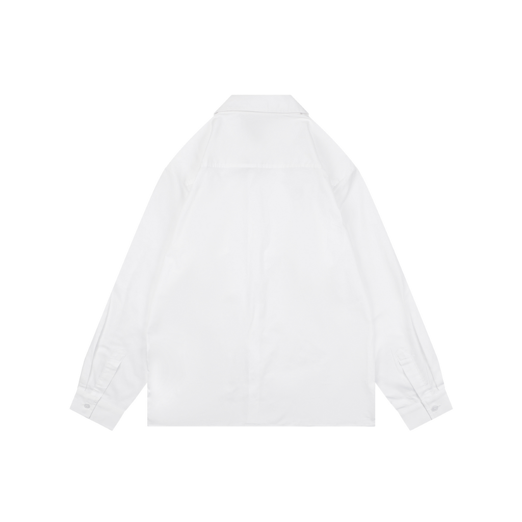 Prada Triangle Logo Plaque Chest Pocket Long-Sleeve Shirt | White